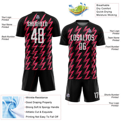 Custom Black White-Neon Pink Zigzag Shape Sublimation Soccer Uniform Jersey - Sky-Custom
