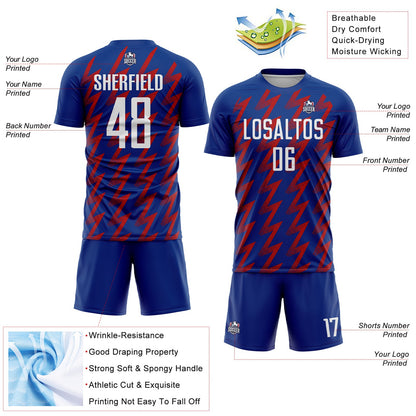 Custom Royal White-Red Zigzag Shape Sublimation Soccer Uniform Jersey - Sky-Custom