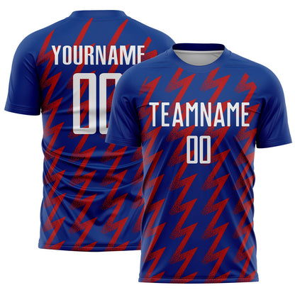 Custom Royal White-Red Zigzag Shape Sublimation Soccer Uniform Jersey - Sky-Custom
