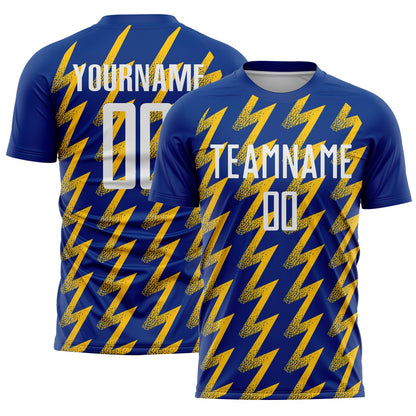 Custom Royal White-Yellow Zigzag Shape Sublimation Soccer Uniform Jersey - Sky-Custom