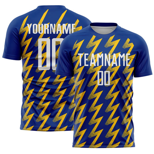 Custom Royal White-Yellow Zigzag Shape Sublimation Soccer Uniform Jersey - Sky-Custom