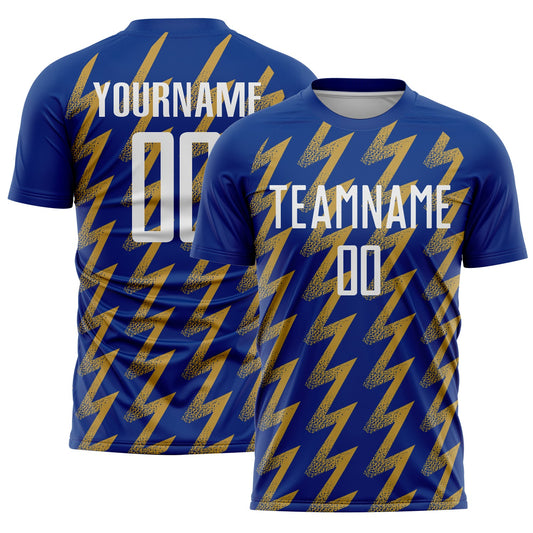Custom Royal White-Old Gold Zigzag Shape Sublimation Soccer Uniform Jersey - Sky-Custom