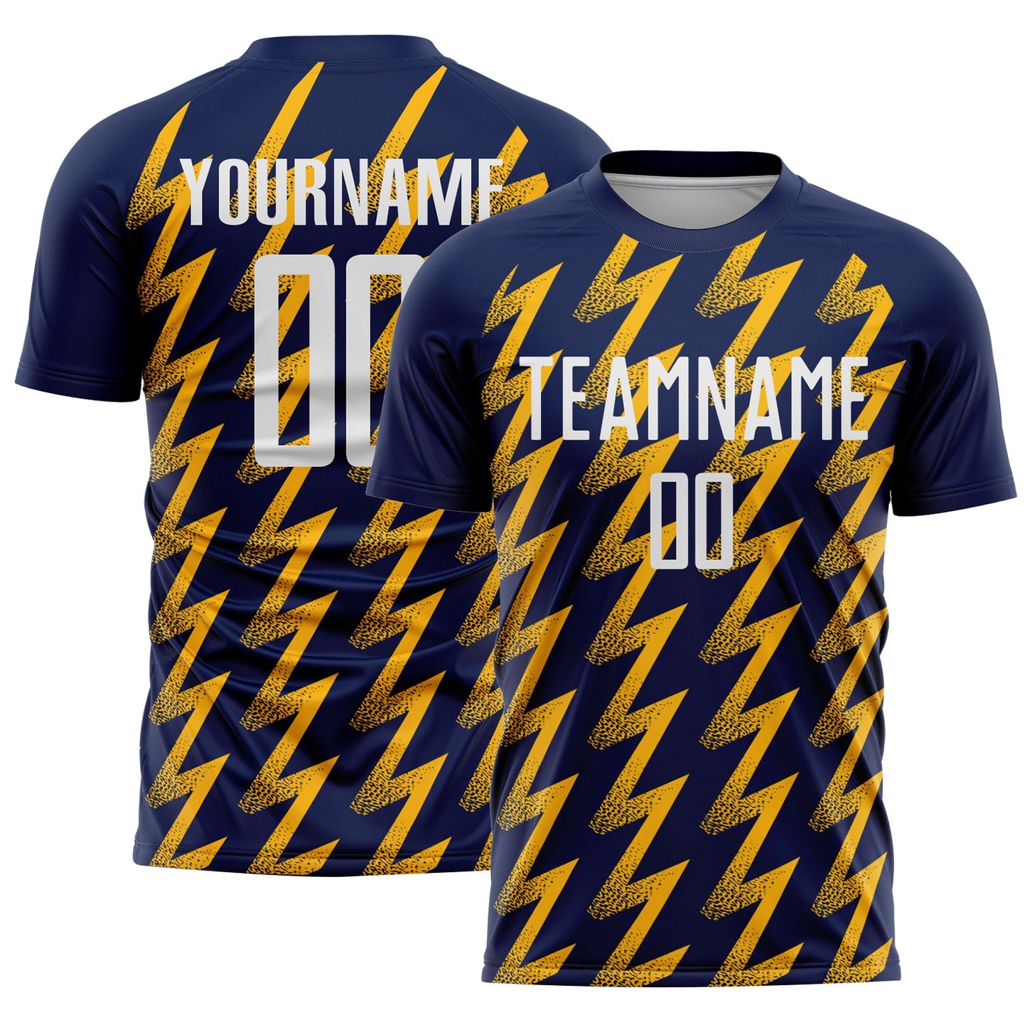 Custom Navy White-Gold Zigzag Shape Sublimation Soccer Uniform Jersey - Sky-Custom