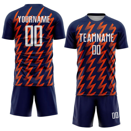 Custom Navy White-Orange Zigzag Shape Sublimation Soccer Uniform Jersey - Sky-Custom