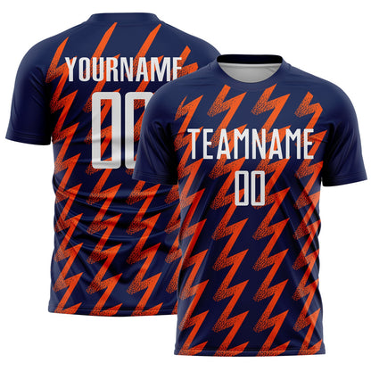 Custom Navy White-Orange Zigzag Shape Sublimation Soccer Uniform Jersey - Sky-Custom