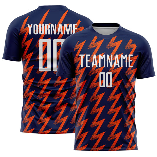 Custom Navy White-Orange Zigzag Shape Sublimation Soccer Uniform Jersey - Sky-Custom