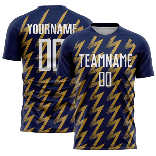 Custom Navy White-Old Gold Zigzag Shape Sublimation Soccer Uniform Jersey - Sky-Custom