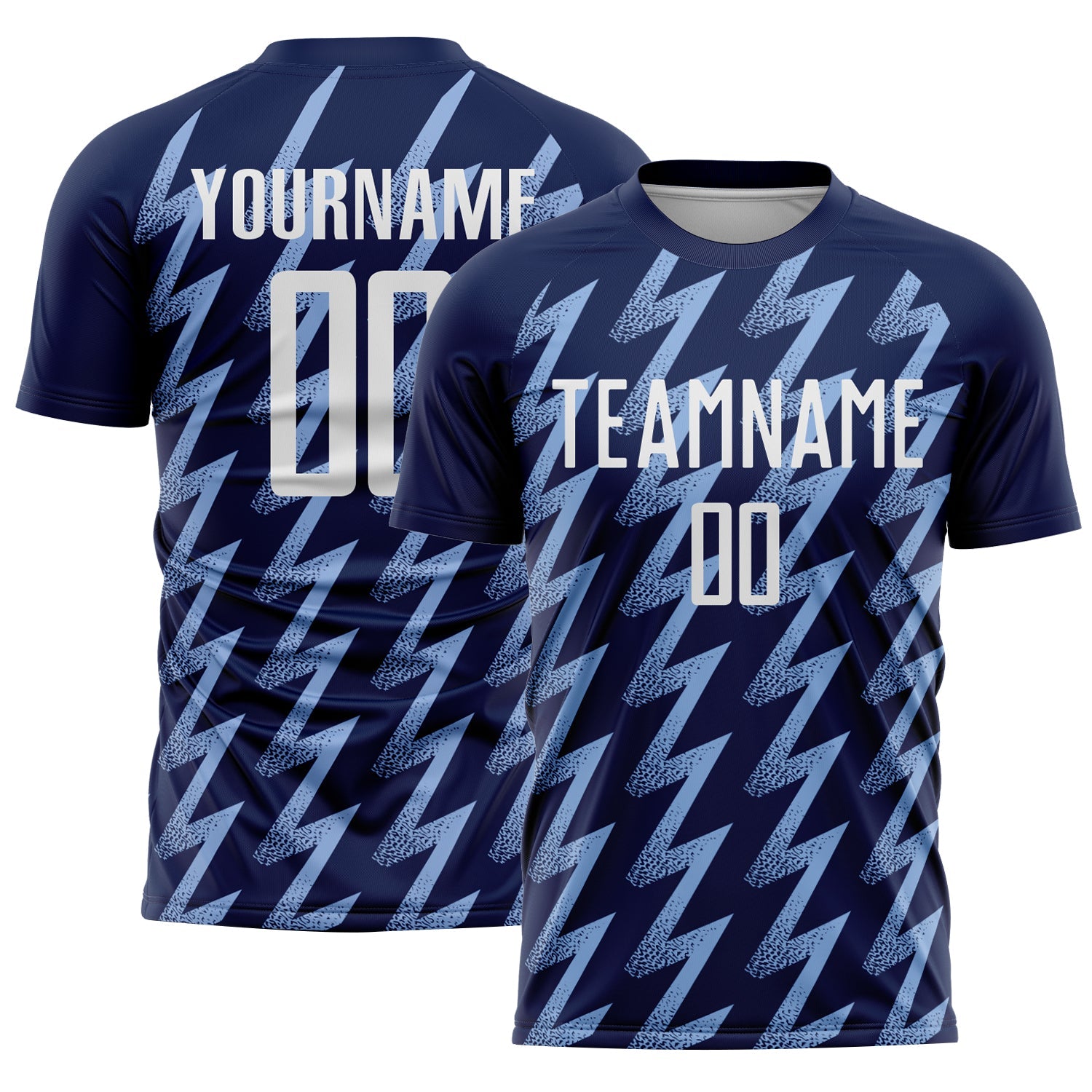 Custom Navy White-Light Blue Zigzag Shape Sublimation Soccer Uniform Jersey - Sky-Custom