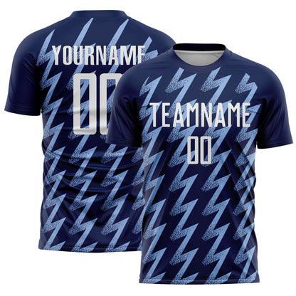 Custom Navy White-Light Blue Zigzag Shape Sublimation Soccer Uniform Jersey - Sky-Custom