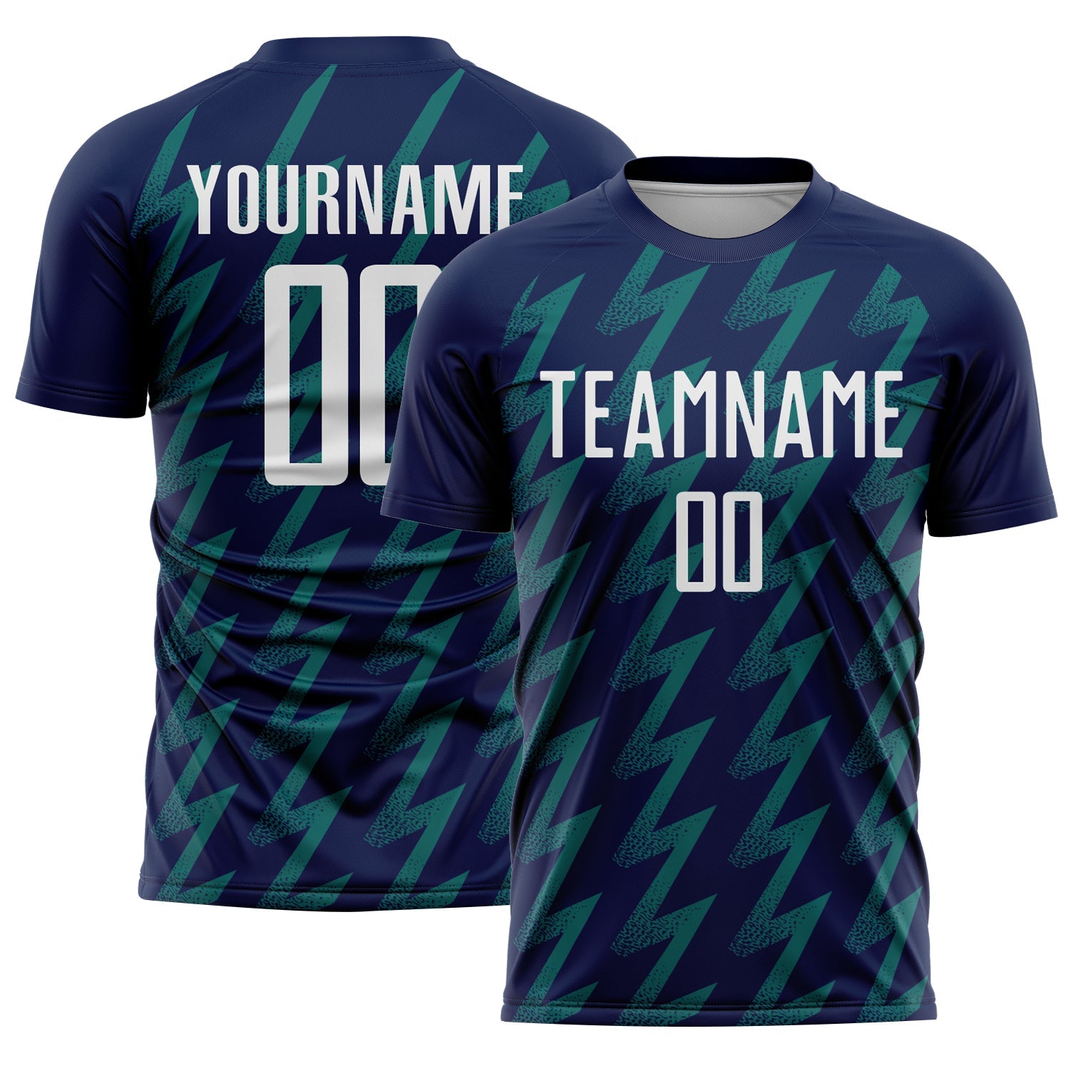 Custom Navy White-Teal Zigzag Shape Sublimation Soccer Uniform Jersey - Sky-Custom