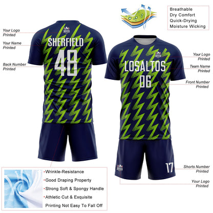 Custom Navy White-Neon Green Zigzag Shape Sublimation Soccer Uniform Jersey - Sky-Custom
