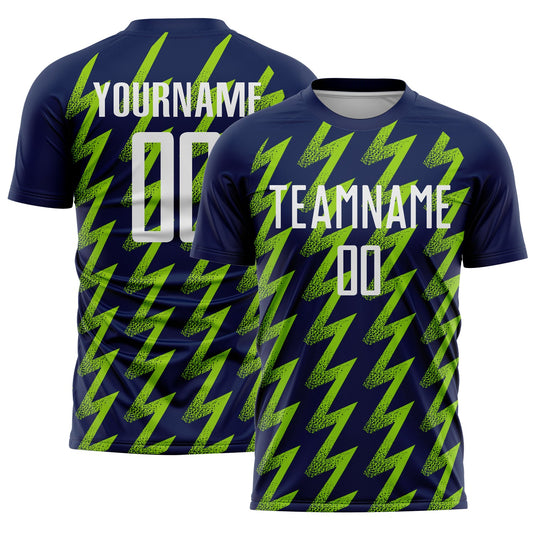 Custom Navy White-Neon Green Zigzag Shape Sublimation Soccer Uniform Jersey - Sky-Custom