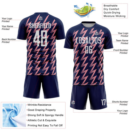 Custom Navy White-Medium Pink Zigzag Shape Sublimation Soccer Uniform Jersey - Sky-Custom