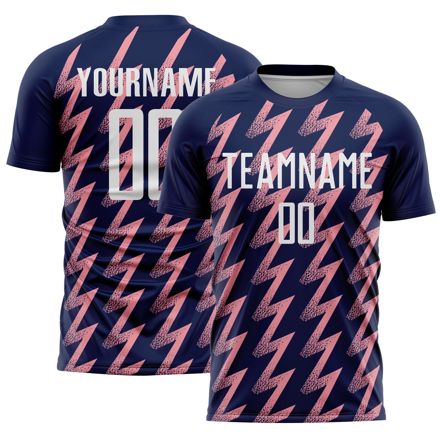 Custom Navy White-Medium Pink Zigzag Shape Sublimation Soccer Uniform Jersey - Sky-Custom