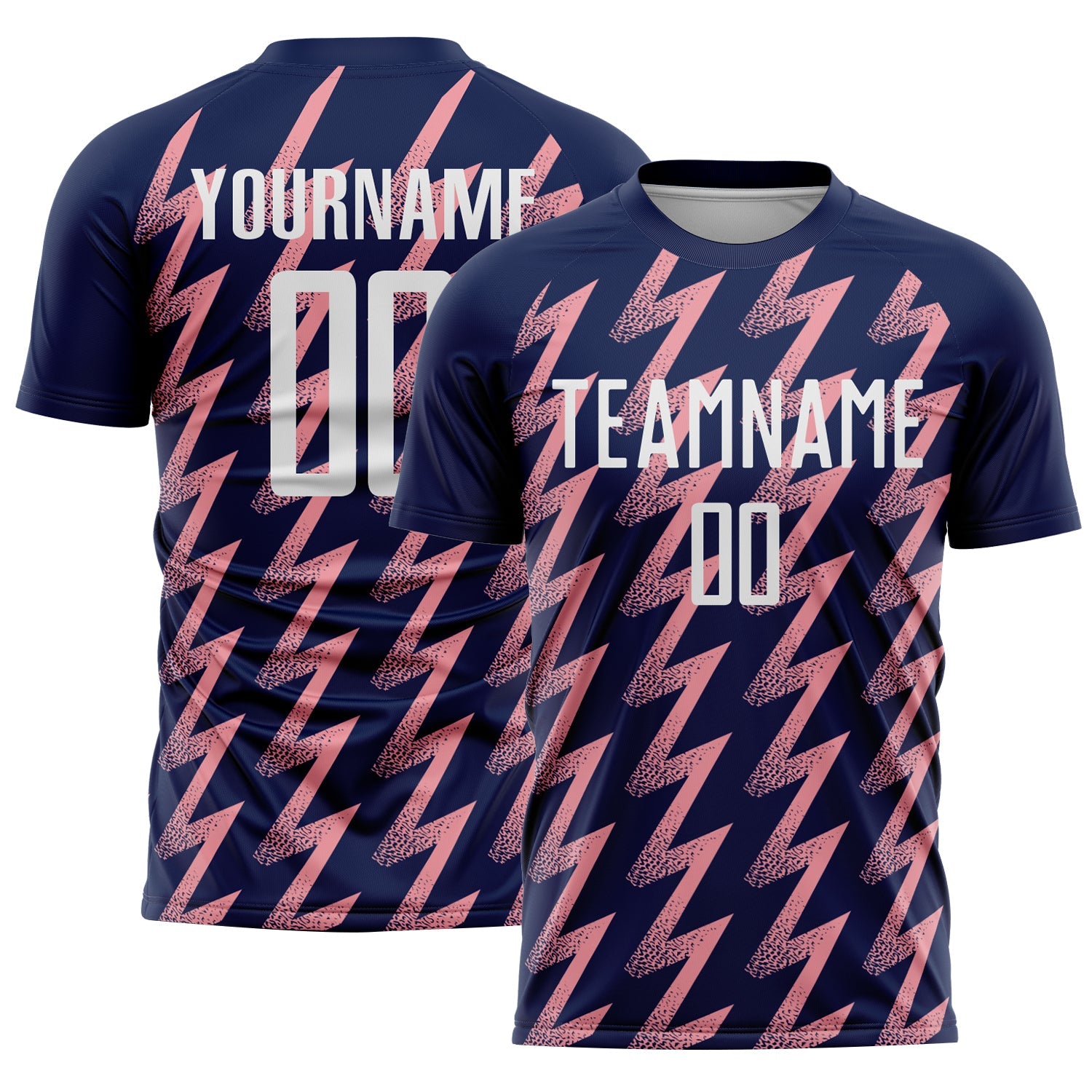 Custom Navy White-Medium Pink Zigzag Shape Sublimation Soccer Uniform Jersey - Sky-Custom