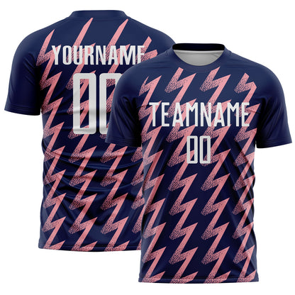 Custom Navy White-Medium Pink Zigzag Shape Sublimation Soccer Uniform Jersey - Sky-Custom