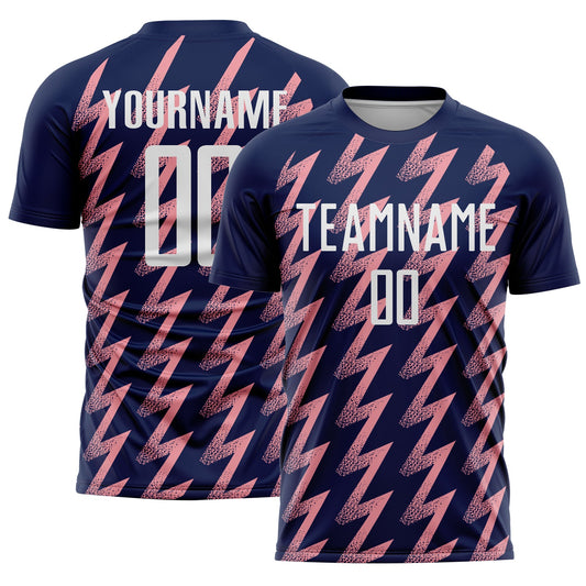 Custom Navy White-Medium Pink Zigzag Shape Sublimation Soccer Uniform Jersey - Sky-Custom