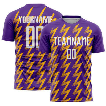 Custom Purple White-Gold Zigzag Shape Sublimation Soccer Uniform Jersey - Sky-Custom