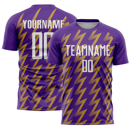 Custom Purple White-Old Gold Zigzag Shape Sublimation Soccer Uniform Jersey - Sky-Custom