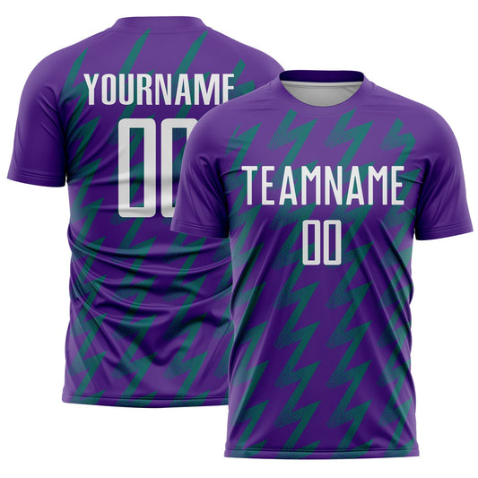 Custom Purple White-Teal Zigzag Shape Sublimation Soccer Uniform Jersey - Sky-Custom