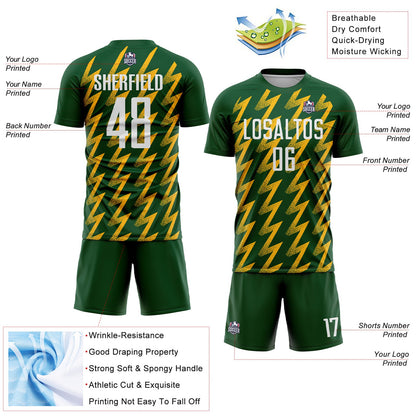 Custom Green White-Gold Zigzag Shape Sublimation Soccer Uniform Jersey - Sky-Custom