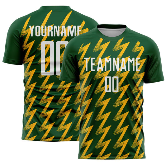 Custom Green White-Gold Zigzag Shape Sublimation Soccer Uniform Jersey - Sky-Custom