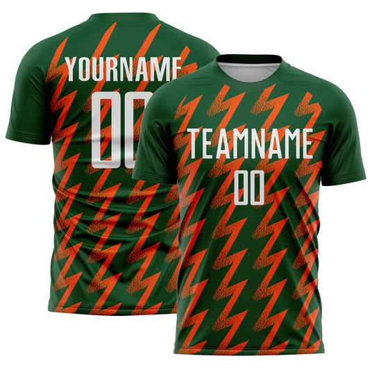 Custom Green White-Orange Zigzag Shape Sublimation Soccer Uniform Jersey - Sky-Custom