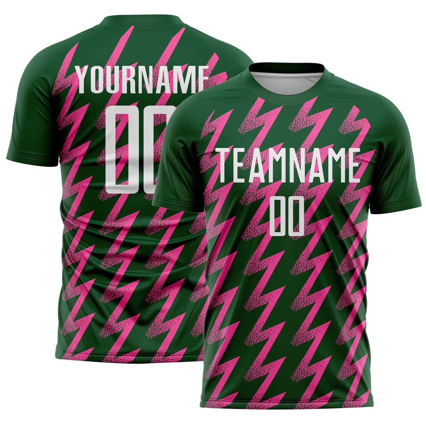 Custom Green White-Pink Zigzag Shape Sublimation Soccer Uniform Jersey - Sky-Custom