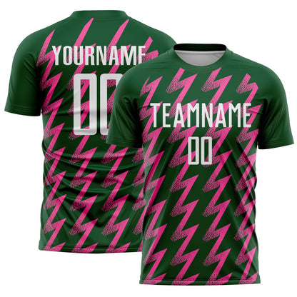 Custom Green White-Pink Zigzag Shape Sublimation Soccer Uniform Jersey - Sky-Custom