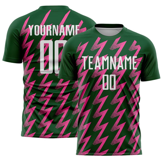 Custom Green White-Pink Zigzag Shape Sublimation Soccer Uniform Jersey - Sky-Custom