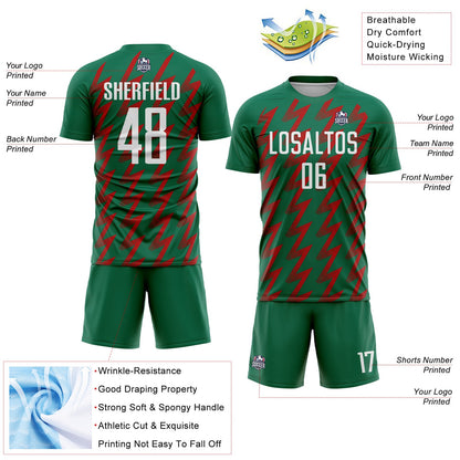 Custom Kelly Green White-Red Zigzag Shape Sublimation Soccer Uniform Jersey - Sky-Custom