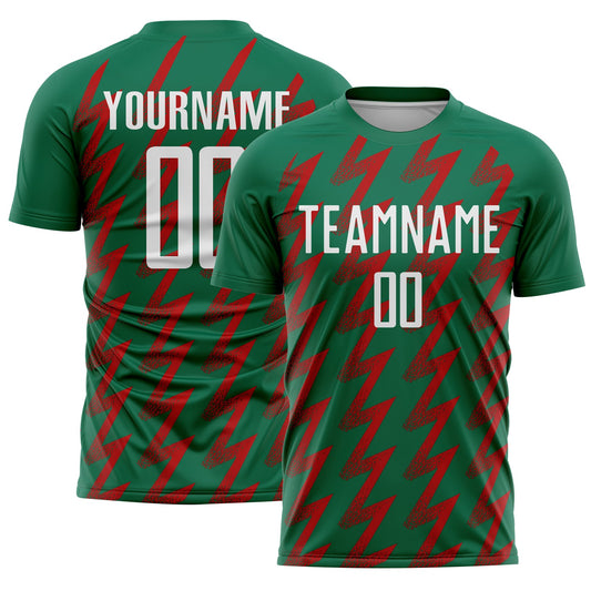 Custom Kelly Green White-Red Zigzag Shape Sublimation Soccer Uniform Jersey - Sky-Custom
