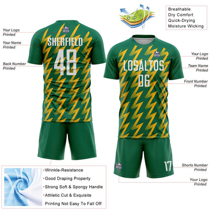 Custom Kelly Green White-Gold Zigzag Shape Sublimation Soccer Uniform Jersey - Sky-Custom