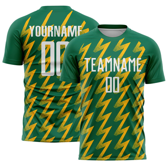 Custom Kelly Green White-Gold Zigzag Shape Sublimation Soccer Uniform Jersey - Sky-Custom