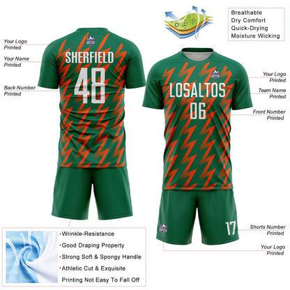 Custom Kelly Green White-Orange Zigzag Shape Sublimation Soccer Uniform Jersey - Sky-Custom