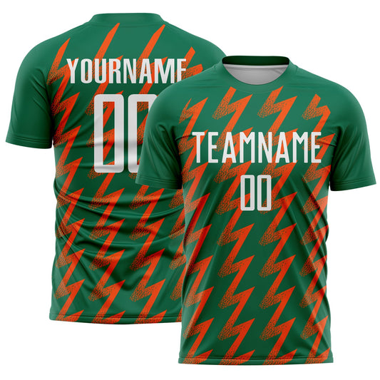 Custom Kelly Green White-Orange Zigzag Shape Sublimation Soccer Uniform Jersey - Sky-Custom
