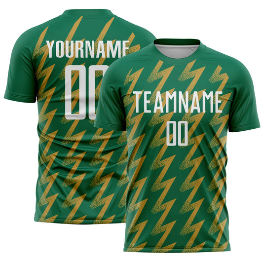 Custom Kelly Green White-Old Gold Zigzag Shape Sublimation Soccer Uniform Jersey - Sky-Custom