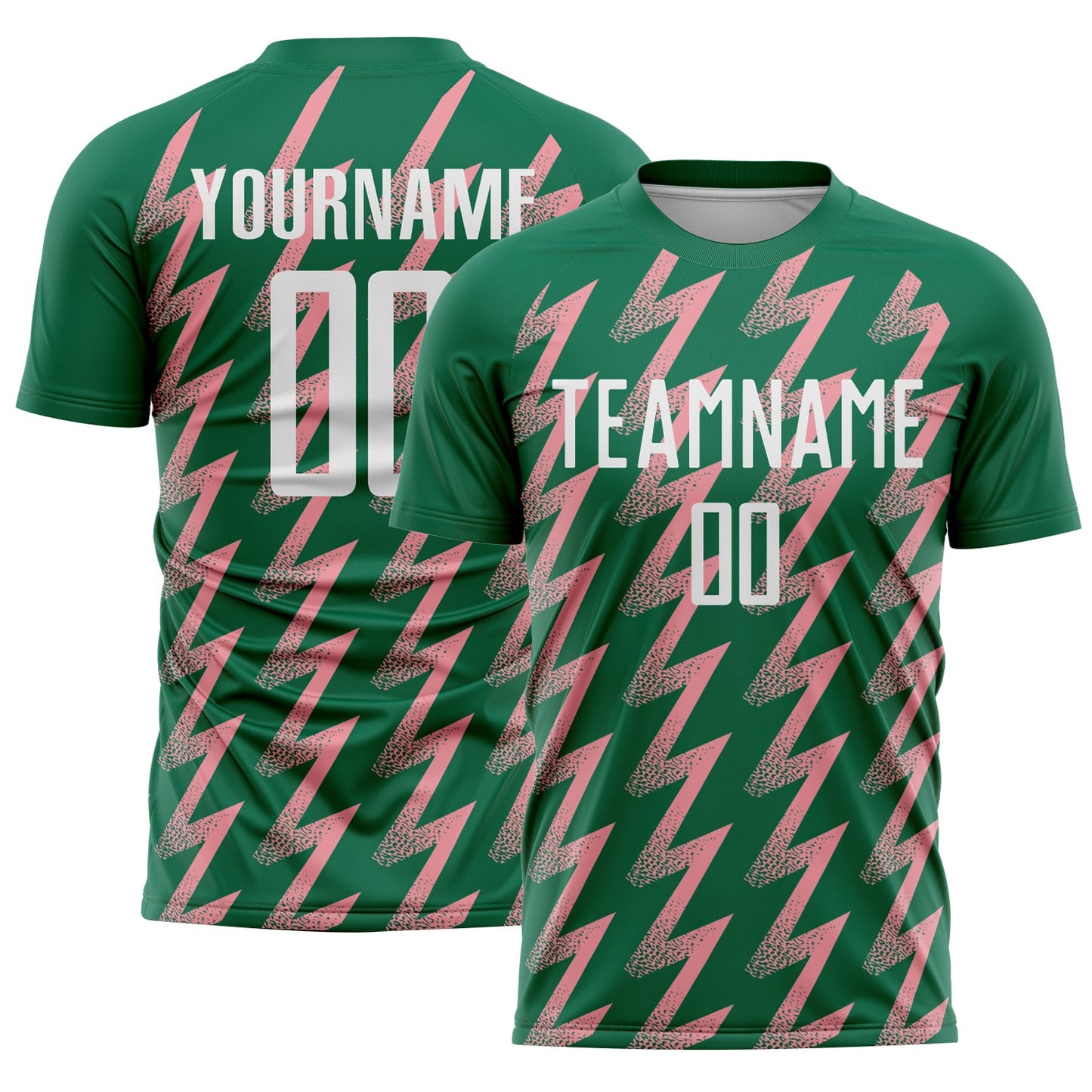 Custom Kelly Green White-Medium Pink Zigzag Shape Sublimation Soccer Uniform Jersey - Sky-Custom