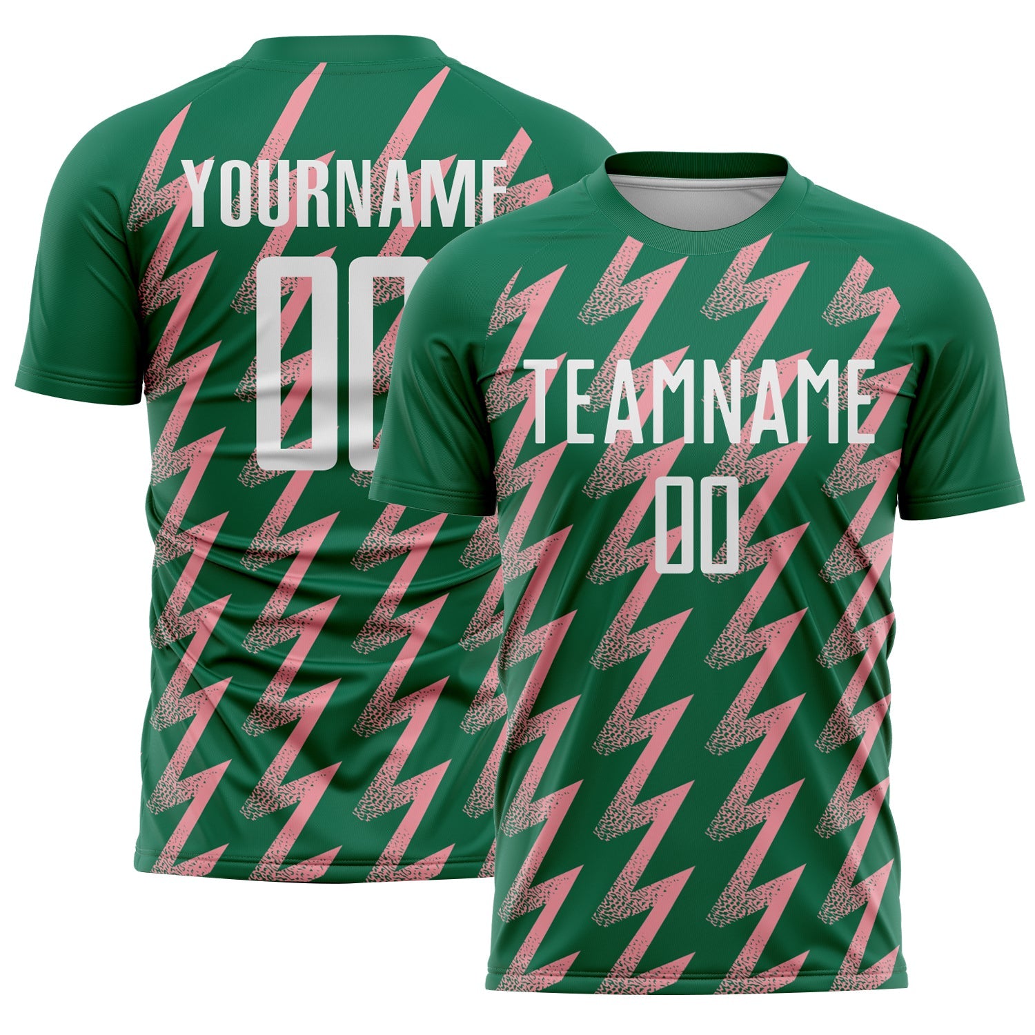 Custom Kelly Green White-Medium Pink Zigzag Shape Sublimation Soccer Uniform Jersey - Sky-Custom