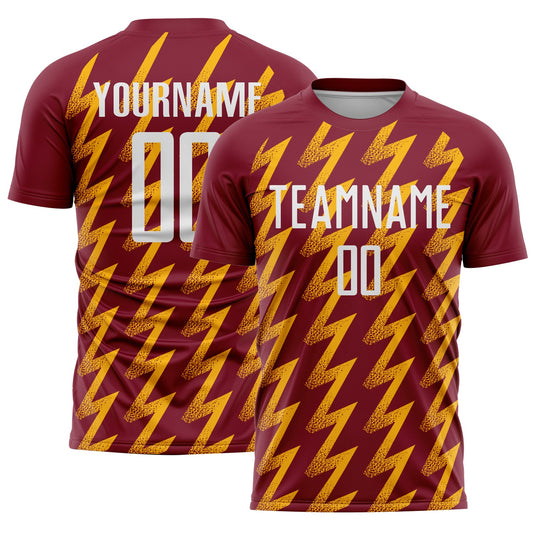 Custom Crimson White-Gold Zigzag Shape Sublimation Soccer Uniform Jersey - Sky-Custom