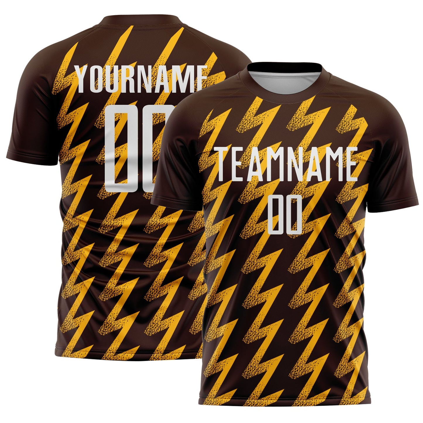 Custom Brown White-Gold Zigzag Shape Sublimation Soccer Uniform Jersey - Sky-Custom