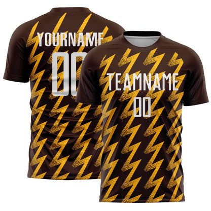 Custom Brown White-Gold Zigzag Shape Sublimation Soccer Uniform Jersey - Sky-Custom
