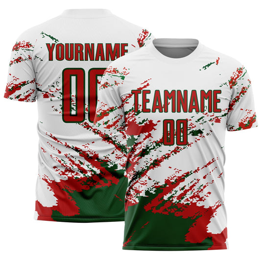 Custom White Red-Green Abstract Fragment Art Splash Sublimation Soccer Uniform Jersey - Sky-Custom