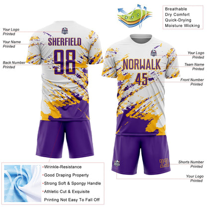 Custom White Purple-Gold Abstract Fragment Art Splash Sublimation Soccer Uniform Jersey - Sky-Custom