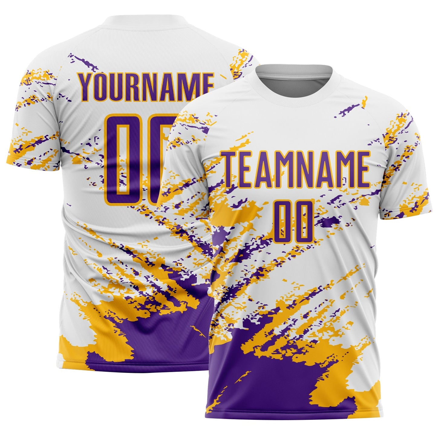Custom White Purple-Gold Abstract Fragment Art Splash Sublimation Soccer Uniform Jersey - Sky-Custom