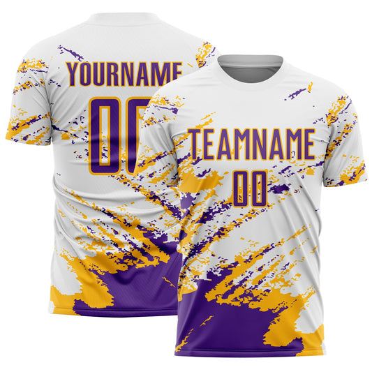 Custom White Purple-Gold Abstract Fragment Art Splash Sublimation Soccer Uniform Jersey - Sky-Custom