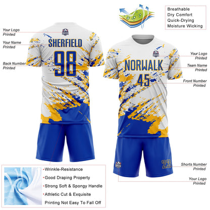 Custom White Thunder Blue-Gold Abstract Fragment Art Splash Sublimation Soccer Uniform Jersey - Sky-Custom