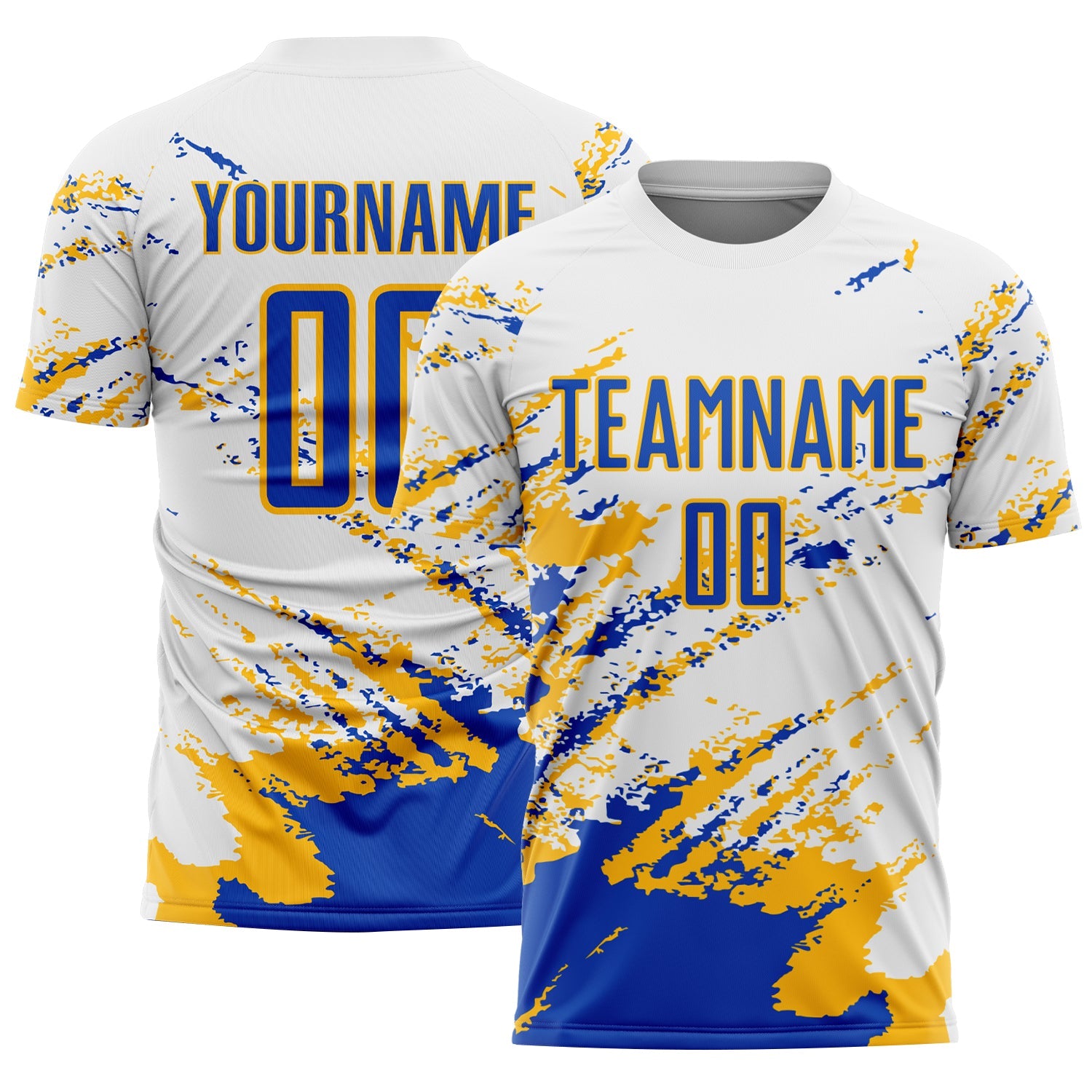 Custom White Thunder Blue-Gold Abstract Fragment Art Splash Sublimation Soccer Uniform Jersey - Sky-Custom