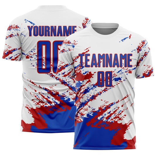 Custom White Thunder Blue-Red Abstract Fragment Art Splash Sublimation Soccer Uniform Jersey - Sky-Custom