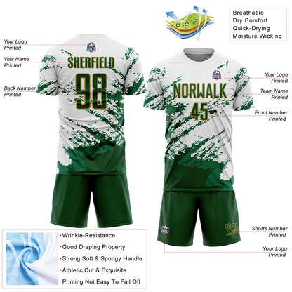 Custom White Green Kelly Green-Gold Abstract Fragment Art Splash Sublimation Soccer Uniform Jersey - Sky-Custom